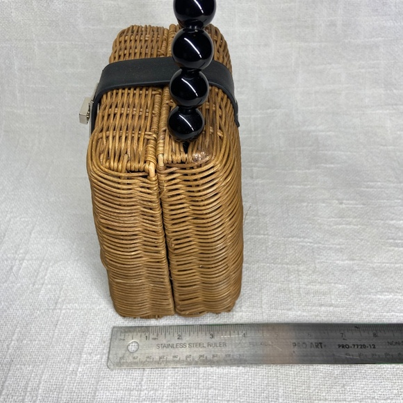 Small Straw Rattan Wicker Bag with Black Bead Handle & Twist Clasp Closure - Picture 13 of 13